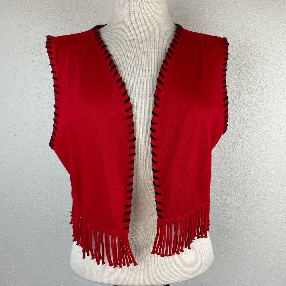 Lennie for Nina Leonard Red and Black Cropped Vest Size M